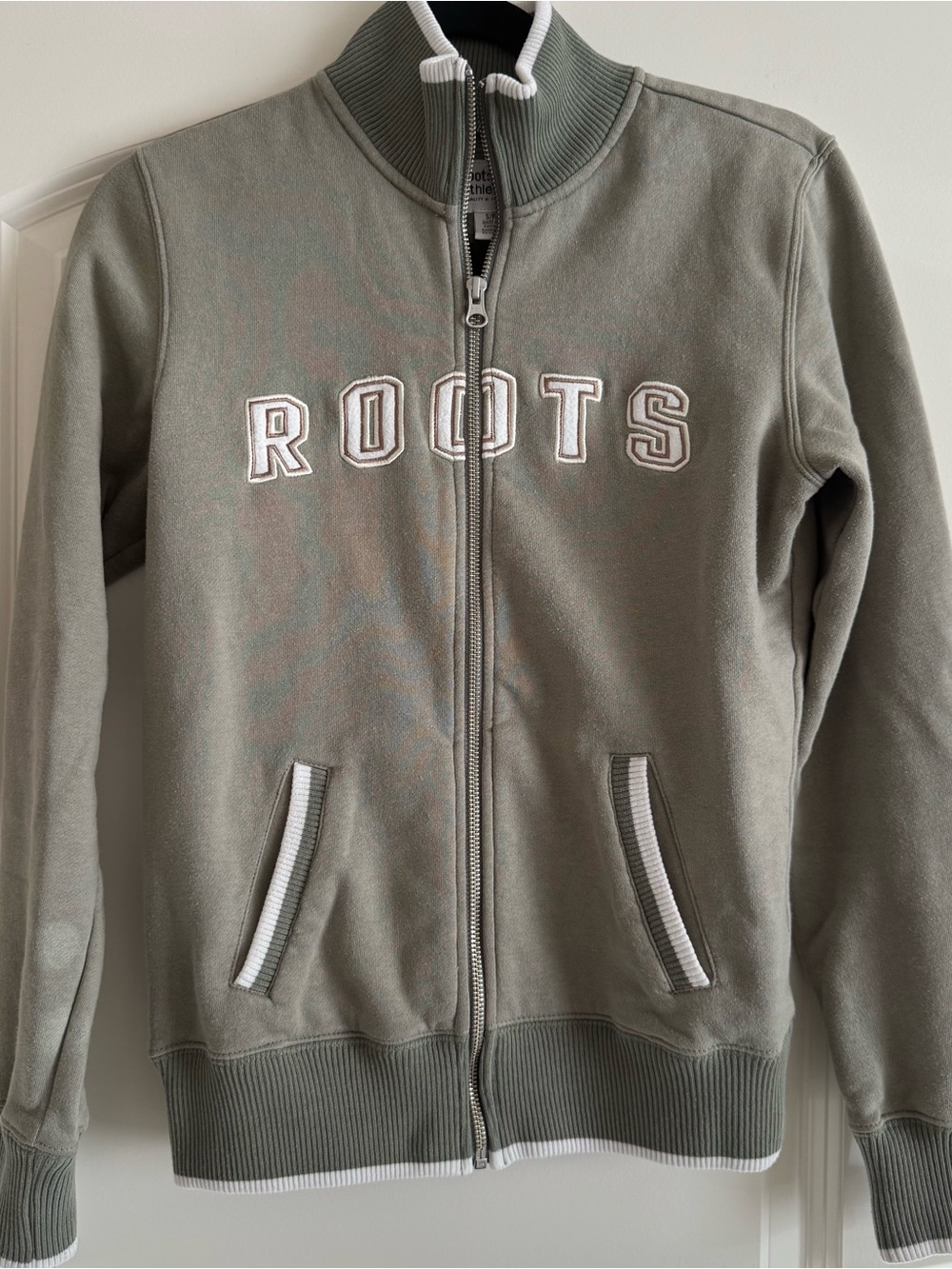 Roots Olive Green Full-Zip Sweatshirt with White Trim